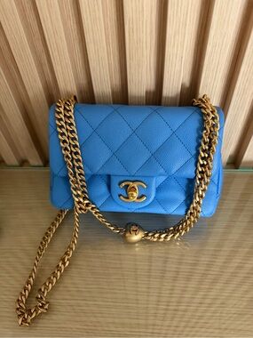 CHANEL Small Quilted Flap Crossbody in Electric Blue with Gold Hardware